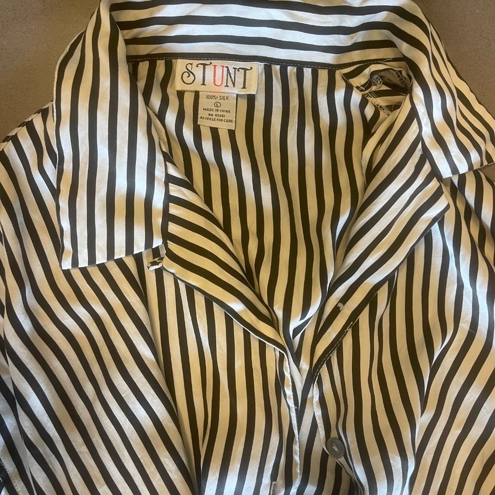 Silk Striped Button Up Blouse - Picture 2 of 3